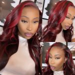 99j burgunday wig with red highlight body wave