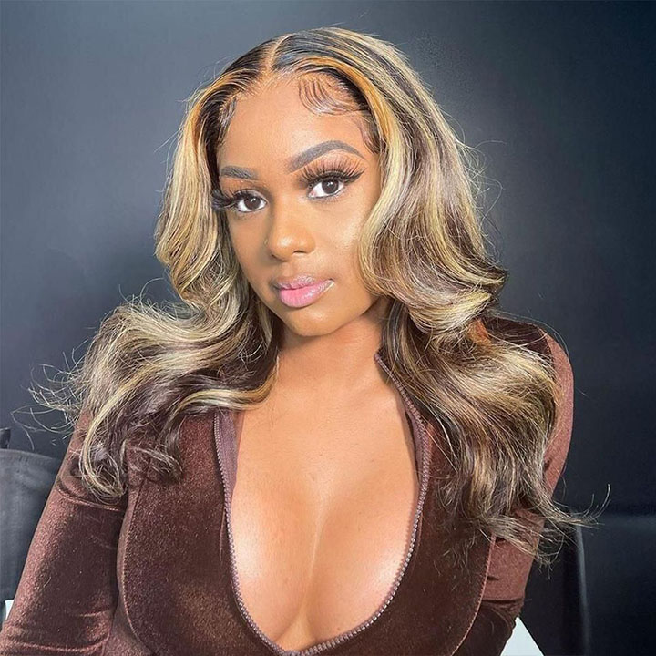 balayage highlight shoulder length wig
