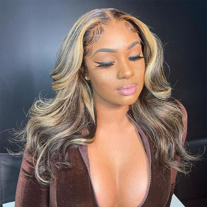 balayage highlight shoulder length wig