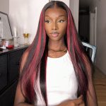 natural black with 99j burgundy highlight straight hair wig