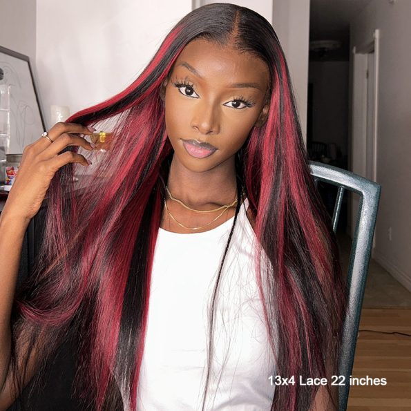 burgundy highlight wig straight hair