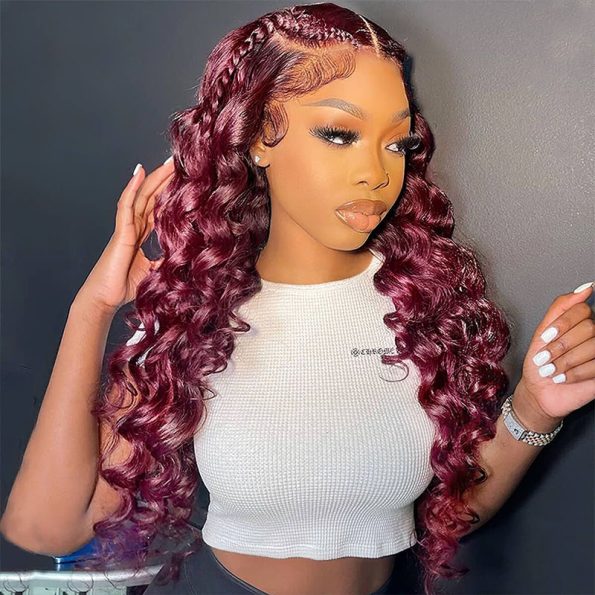 burgundy loose deep wave wig