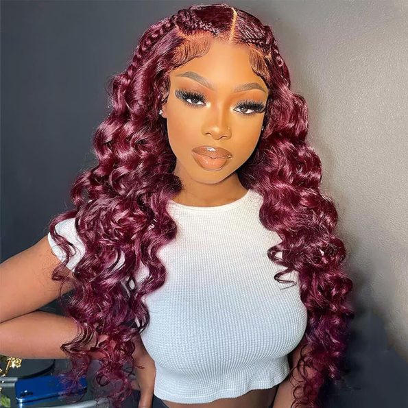 burgundy loose deep wave wig