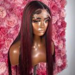 natural black with 99j burgundy highlight straight hair wig