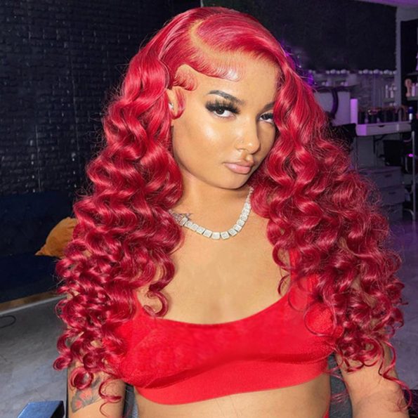 Red Color Loose Deep Wave Wig