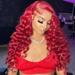 Red Color Loose Deep Wave Wig