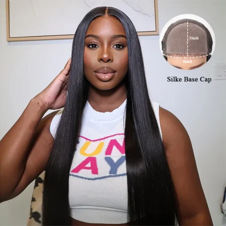 straight hair silk base cap wig