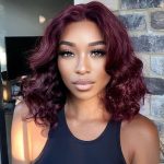 dark burgundy wavy wave short wig