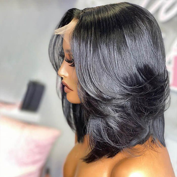 layered cut glueless short bob wig