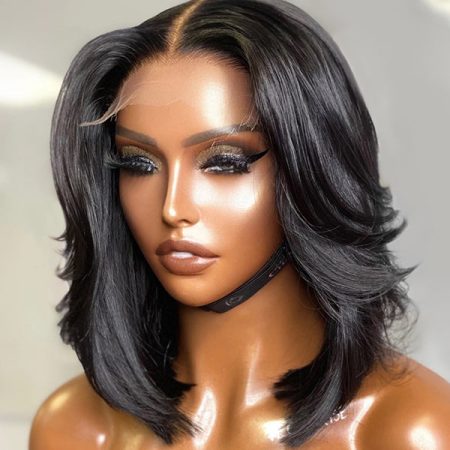 layered cut glueless short bob wig