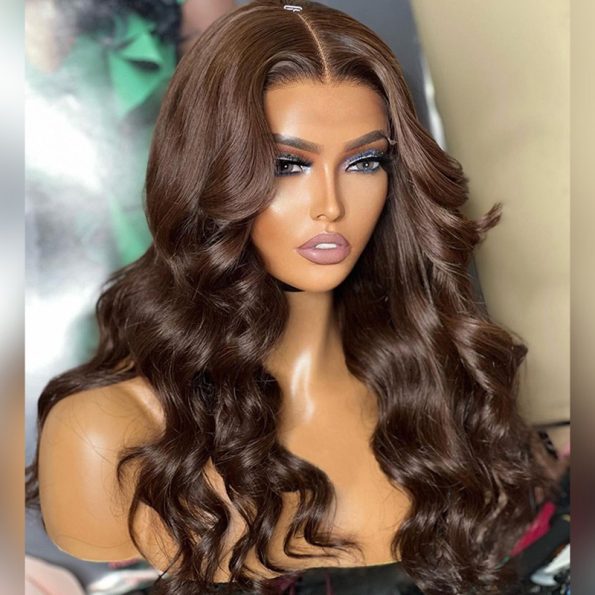 brown color body wave hair pre cut lace wig