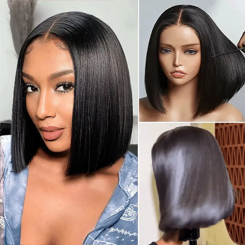 Pull Go Drawstring Bone Straight Bob 6x5 HD Lace Double Drawn Wig Middle/Side Part Vietnamese Hair