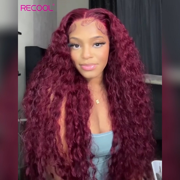 99J burgundy color water wave lace wig