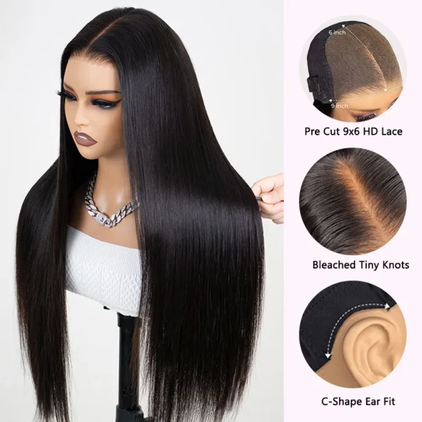 9x6 straight human hair glueless wig