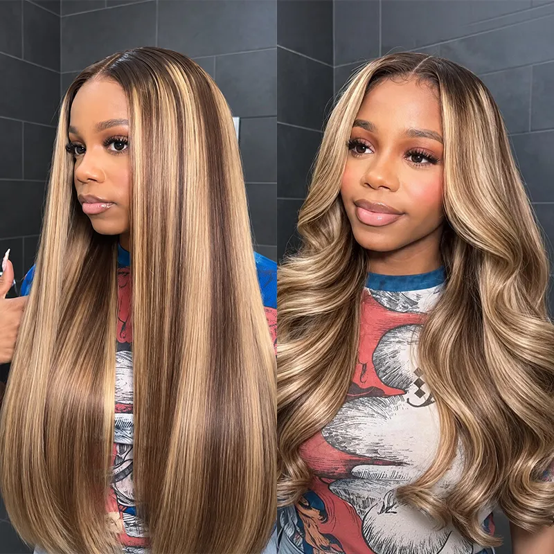 Balayage Blonde Highlight Straight/Body Wave 6x5 Lace Closure Human Hair Wig Pre Everything