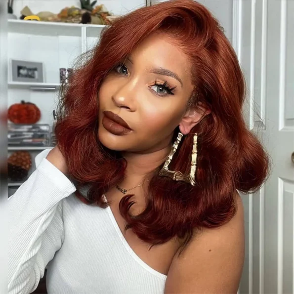 reddish brown color short loose wave wig