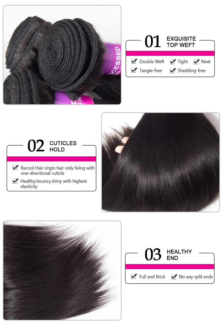 Recool Hair Weave Bundles Grade 8A Mink Hair Brazilian Straight Hair