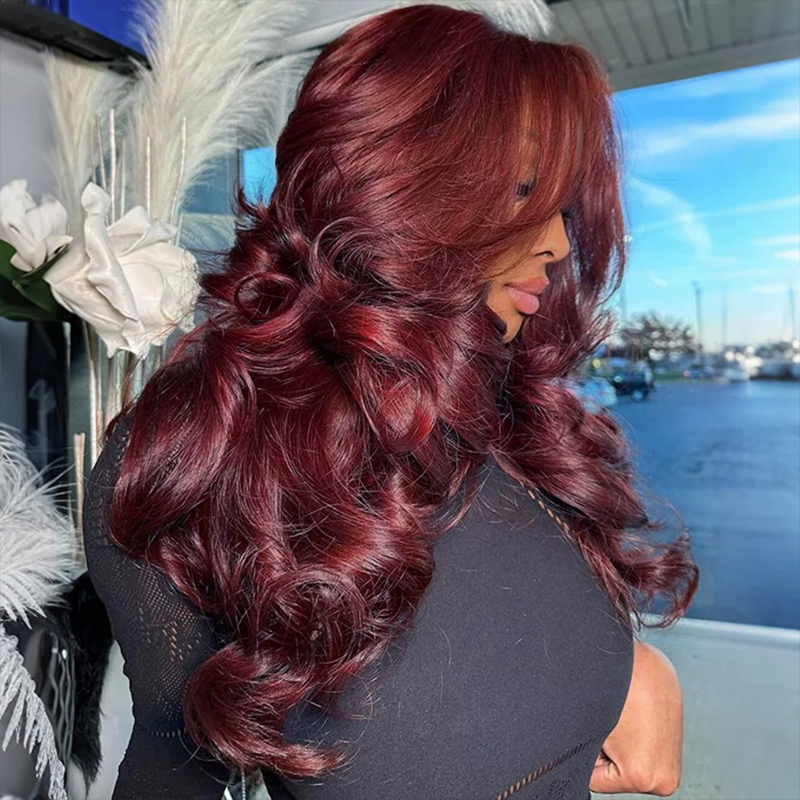 butterfly layer cut burgundy wig 4