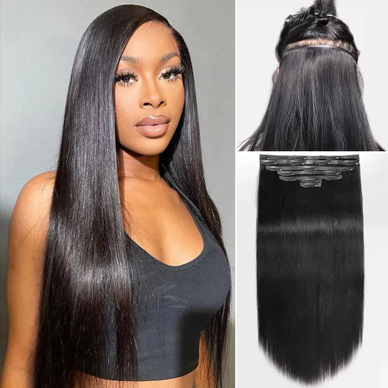 Silky Straight/Body Wave/Yaki Straight Seamless Clip in Human Hair Extensions 7 Pieces/Set with Free Gift