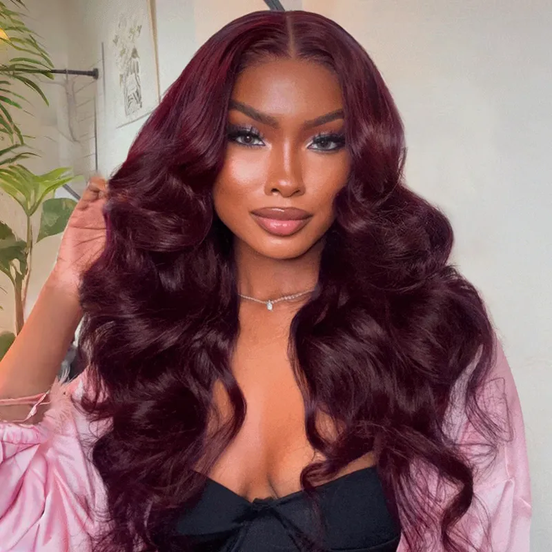 Drak Plum 99J Color Body Wave 13x4 HD Lace Frontal Wig 100% Human Hair Pre Plucked