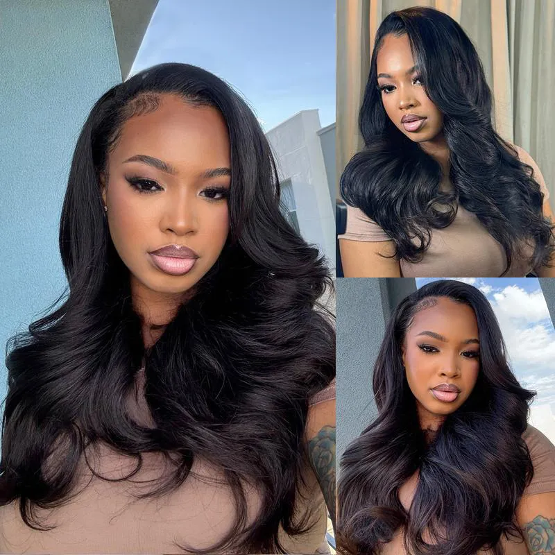 Yaki Body Wave Half Wig Glueless Install 100% Human Hair Pull Go with Adjustable Drawstring