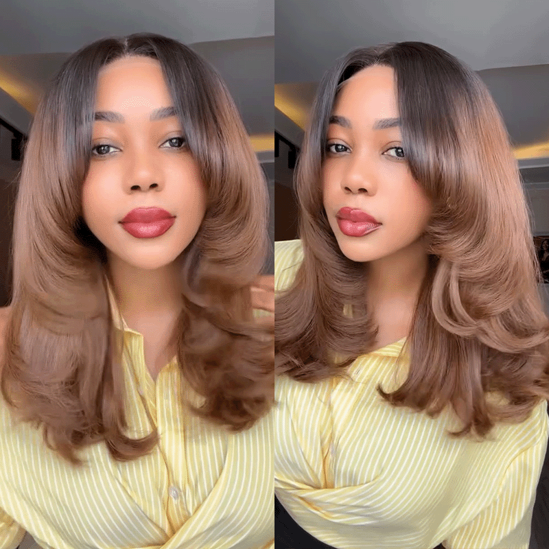 Ombre Color Layered Butterfly Haircut Glueless 6x5 HD Lace Wig Blunt Cut Ends Pre Style 200% Density
