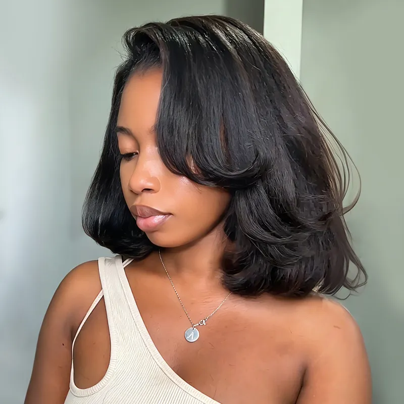 kinky straight half bob wig