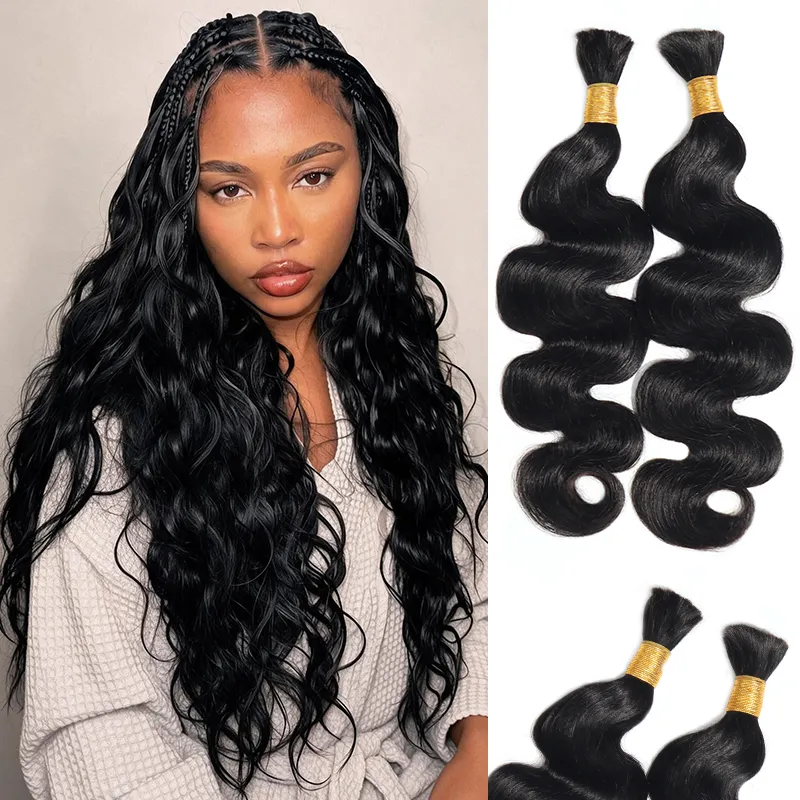 Body Wave Bulk Human Hair Extensions for Boho Knotless Braiding 1/2/3 Bundles Black Color