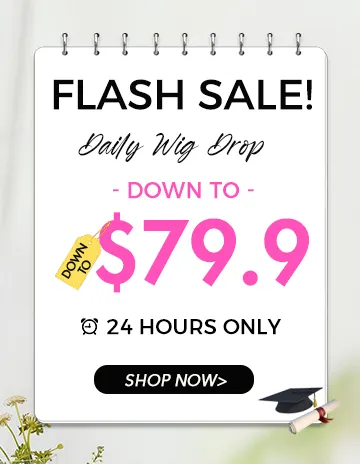 Promotional ad for a wig flash sale: 'Down to $79.9', '24 HOURS ONLY', with a 'Shop Now' button.
