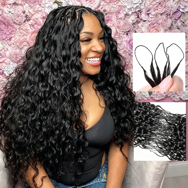Woman with long black curly hair smiling against a pink floral backdrop; two inset images show curl pattern and wet strands for texture detail.