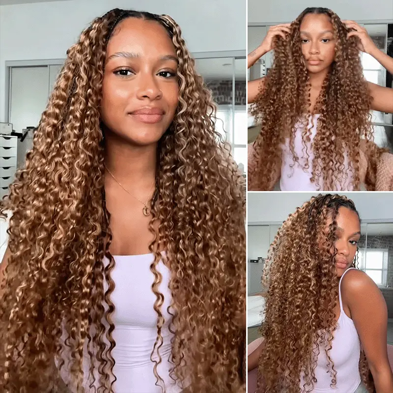 Burmese Curly/Kinky Curly Highlight 4/30/27 Crochet Human Hair Extension for Boho Braids Pre-Separated Miracle Knots Style