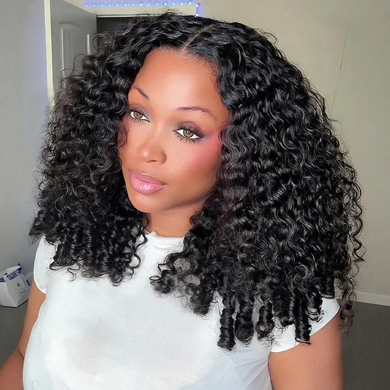 Burmese Curly 6x5 Lace Glueless Short Human Hair Wig With Sprial Curl Ends 180% 250% Density