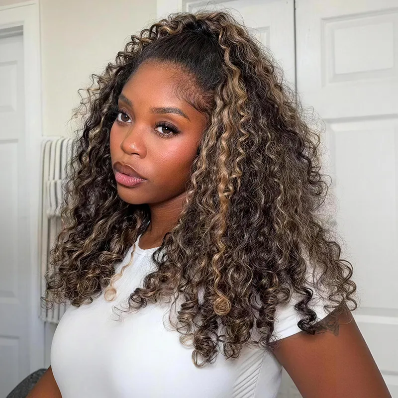 Burmese curly half wig balayage highlight color (1)