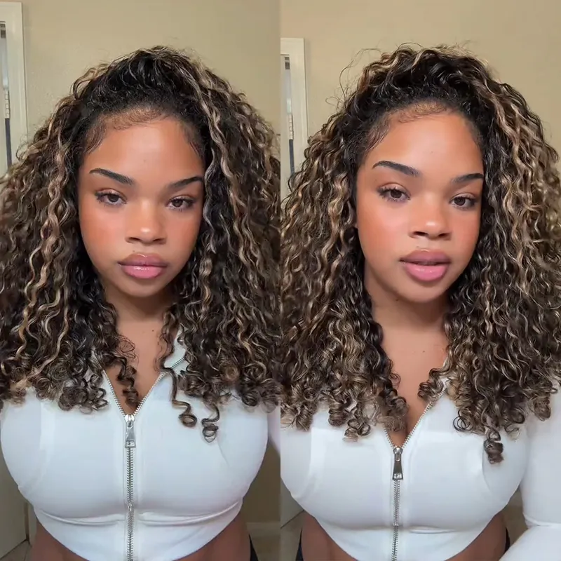 Burmese curly half wig balayage highlight color (1)