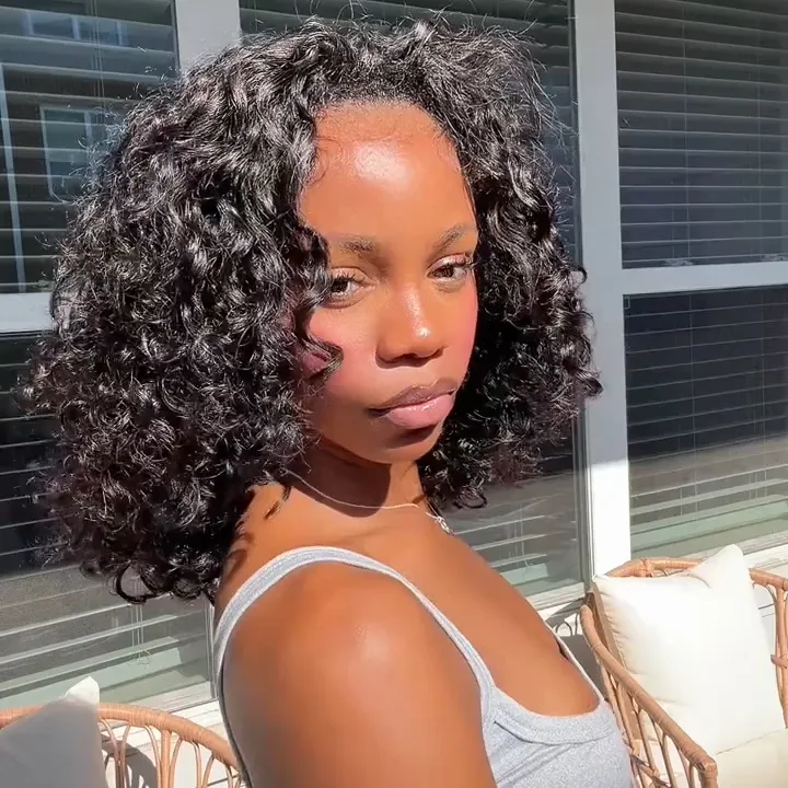 Indian curly human hair half wig (4)