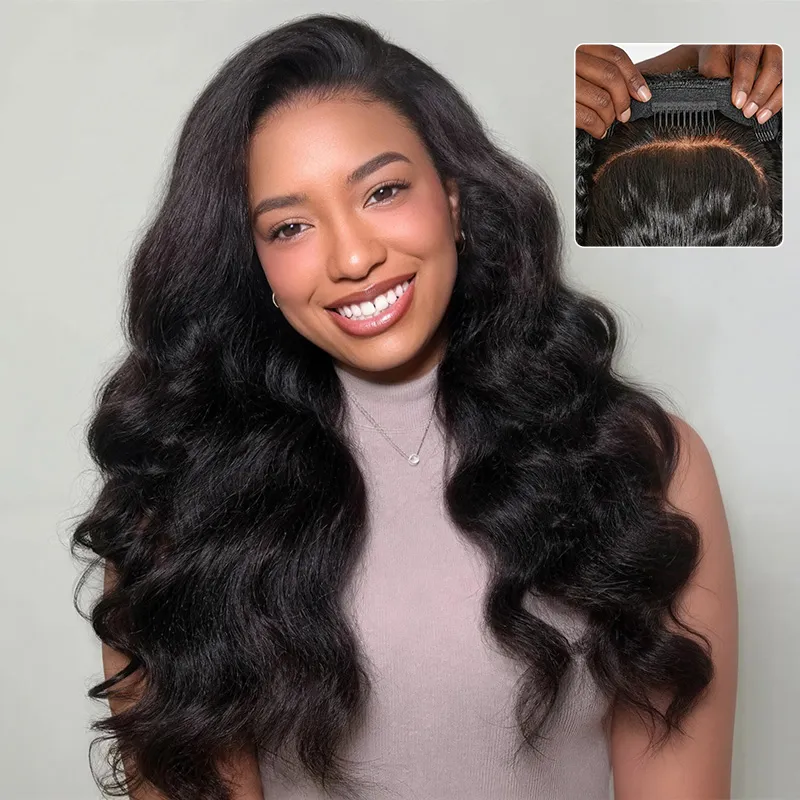 Kinky Body Wave Half Wig 100% Human Hair Blowout Style Flip Over Glueless Wig